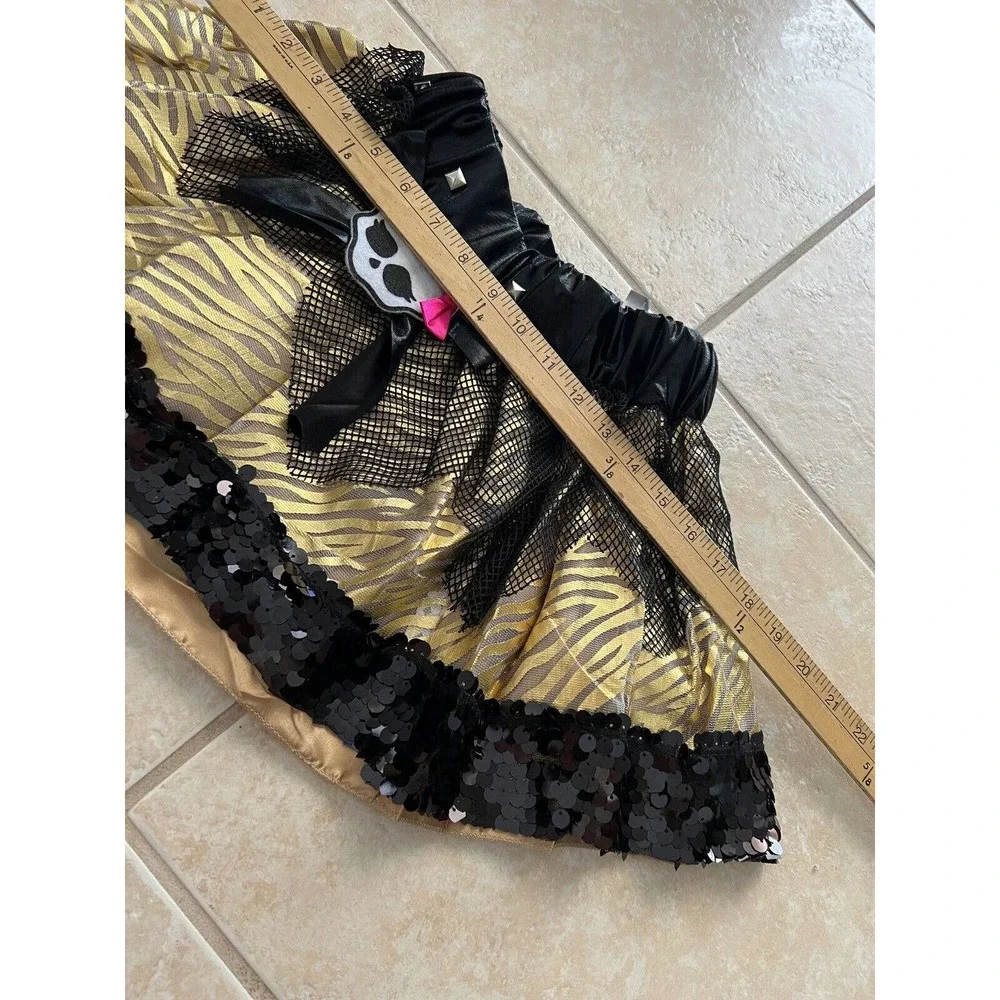 Girl’s Monster High Metallic Gold & Black Skirt Tutu Elastic Waist Sequins Mesh